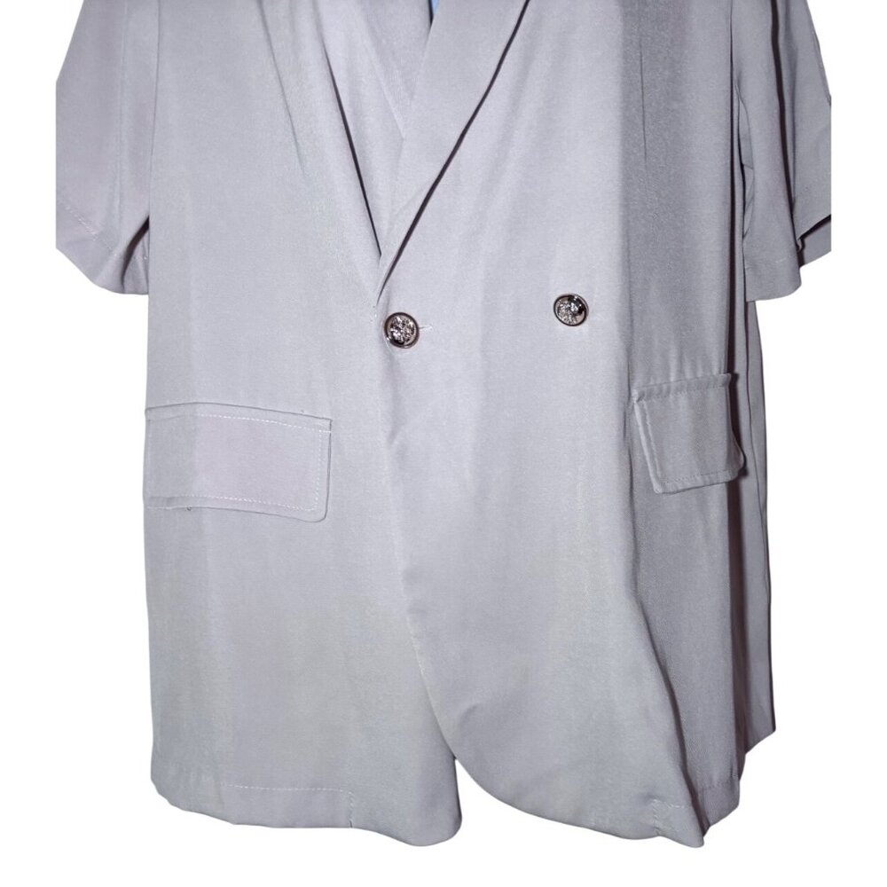 Oversized Women's Beige Double-Breasted Short Sleeve Blazer Jacket Size Large - Picture 3 of 7
